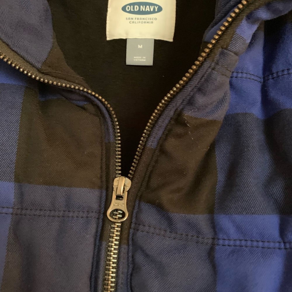 Puffer vest. Old Navy blue buffalo plaid medium
